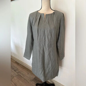 Johnnie O women’s silk  wool retro plaid dress workwear grey SZ XL